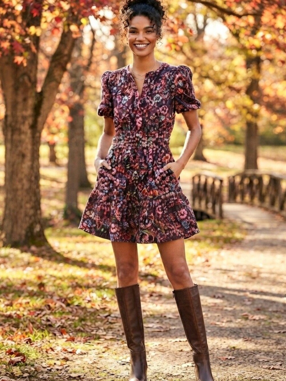 Anthropologie The Somerset Mini Dress Corduroy Edition Pink Floral Size XS NWOT